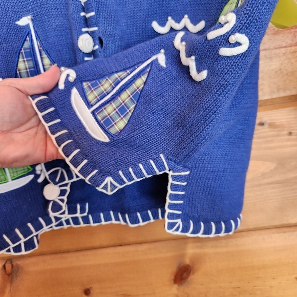 Mandal Bay Vintage Sailboat Knit Sweater Vest Nautical Embroidered Beaded Size M - Picture 7 of 9